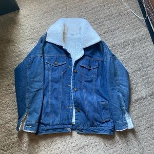 faux fur jean jacket used ONCE size SMALL